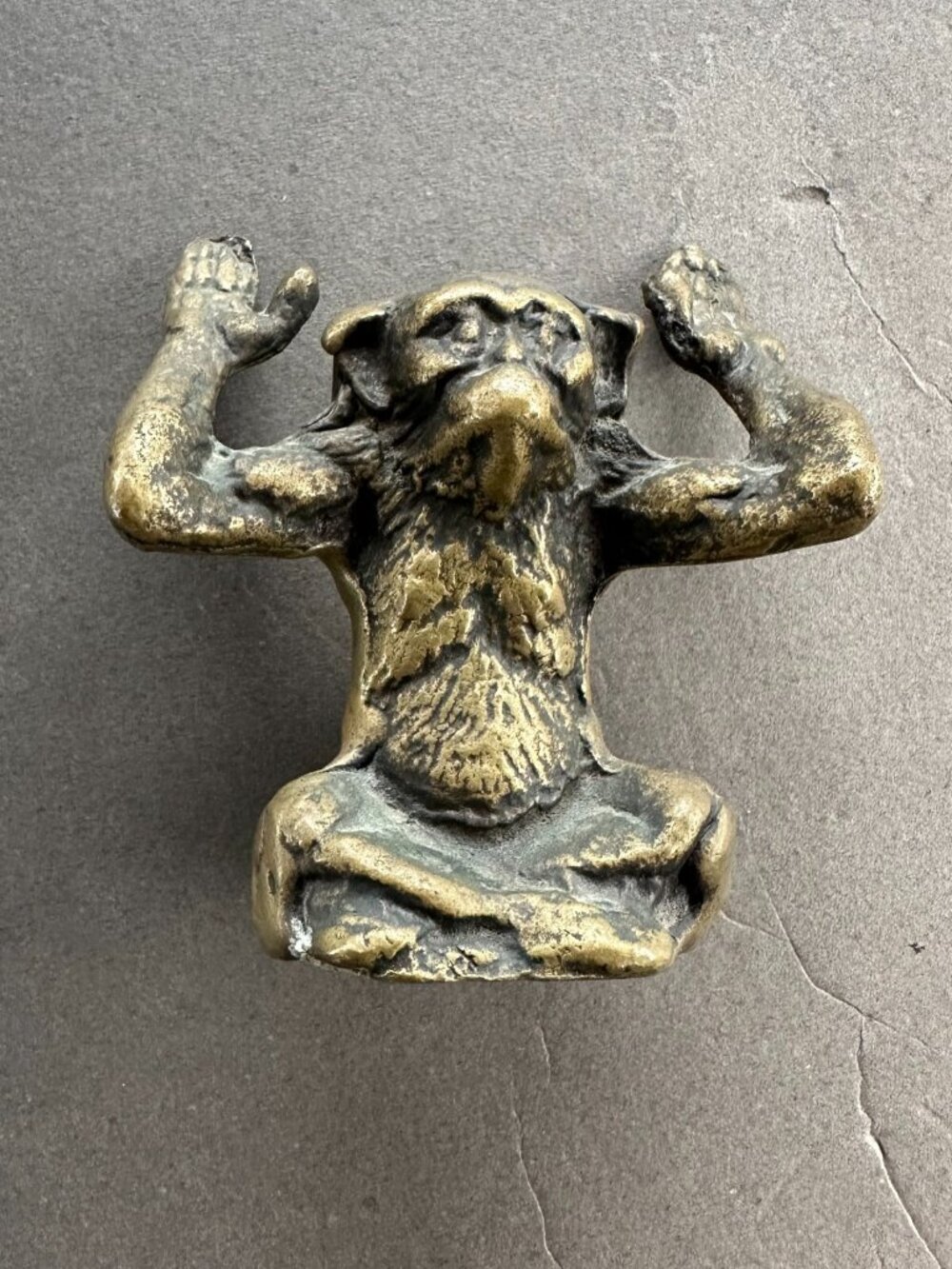 Vintage Bronze Brass Sitting Monkey Ape Chimpanzee Business Card Pen Holder